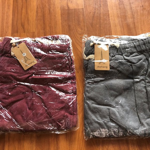 Aishang 2 Shorts Elastic Waist Linen Loose Pocket - Picture 2 of 5